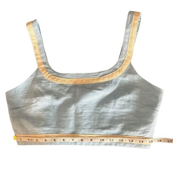 AVEC LES FILLES Linen Blend Colorblock Crop Top In Ice Blue SZ M new - Picture 10 of 10